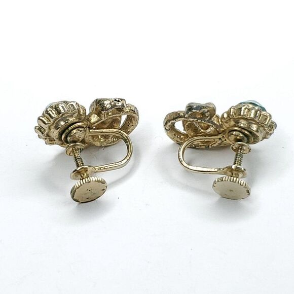 Vintage Goldtone Faux Aqua Blue Topaz Rhinestone Screwback Earrings - Picture 5 of 5